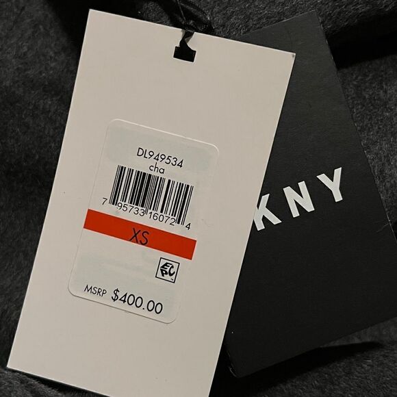 DKNY Asymmetrical Faux-Fur-Collar Coat Wool Blend Gray Extra Small NWT - Picture 10 of 10